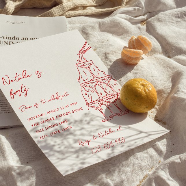 Retro Hand Drawn Champagne Tower 40th Birthday Invitation (Creator Uploaded)