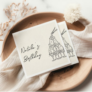 Retro Hand Drawn Champagne Tower Fun Birthday Napkin