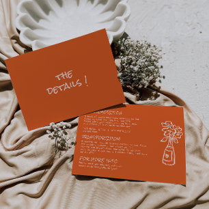 Retro Hand Drawn Colourful Floral Wedding Details  Enclosure Card