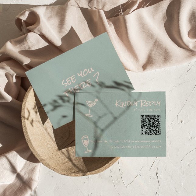 Retro Hand Drawn Colourful Funky QR Code Wedding  RSVP Card (Creator Uploaded)