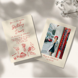 Retro Hand Drawn coquette Birthday Dinner Photo Invitation