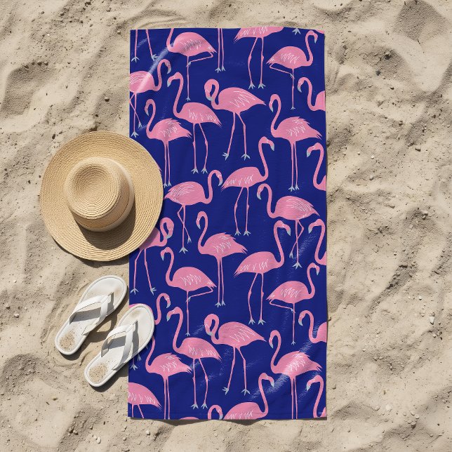 Retro Hand-Drawn Flamingo Pattern | Cool Coastal Beach Towel (Creator Uploaded)