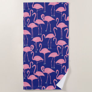 Retro Hand-Drawn Flamingo Pattern   Cool Coastal Beach Towel