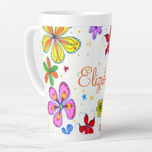 Retro Hand-drawn Floral Personalised Latte Mug