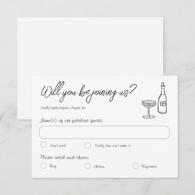 Retro Hand Drawn Fun Written Wedding Response Card (Front/Back)
