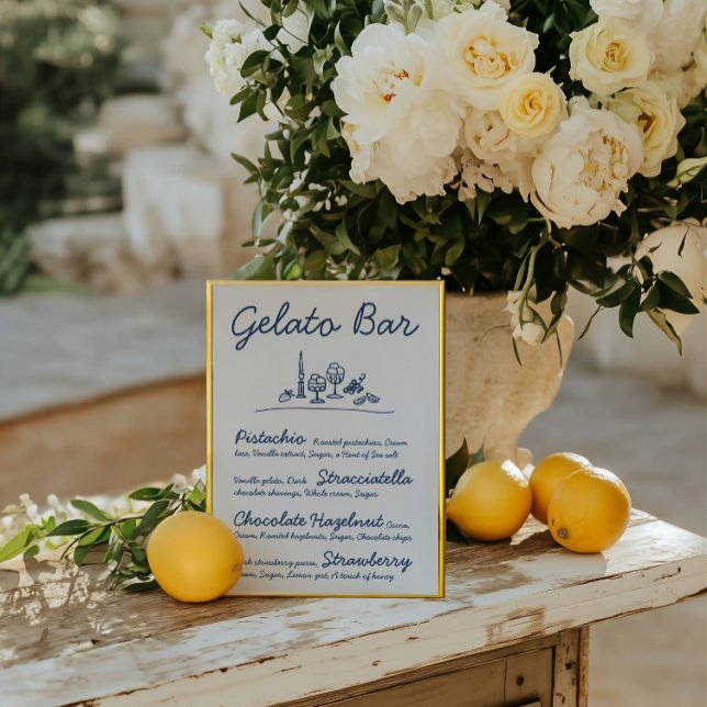 Retro Hand-Drawn Gelato Bar Wedding Tabletop Sign Invitation (Retro Hand-Drawn Gelato Bar Wedding Tabletop Sign)