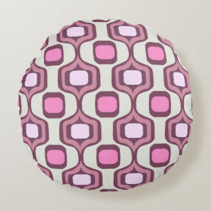 Retro Hand Drawn Geometric Square Pattern Minimal Round Cushion