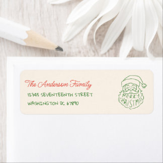 Retro Hand Drawn Green Santa Claus Merry Christmas