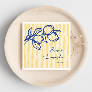 Retro Hand Drawn Handwritten Blue Italian Wedding Napkin