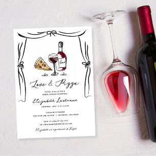 Retro Hand Drawn Love and Pizza Bridal Shower Invitation