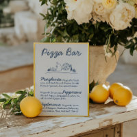 Retro Hand-Drawn Pizza Bar Wedding Tabletop Sign