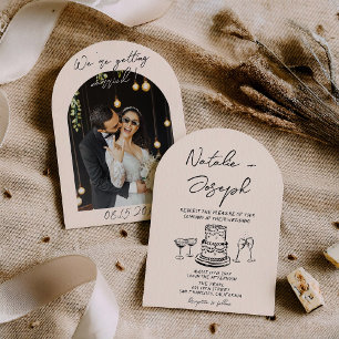 Retro Hand Drawn Quirky Arched Photo Wedding Invitation