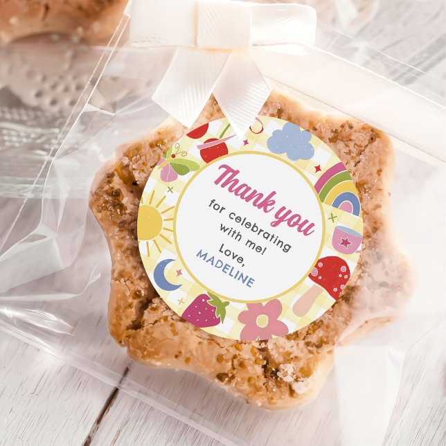 Retro Hand Drawn Quirky Birthday Party Classic Round Sticker (Creator Uploaded)