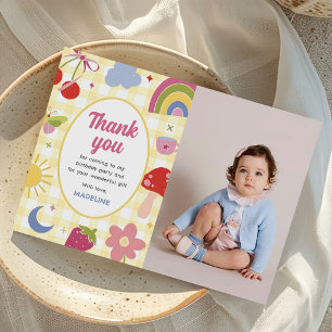 Retro Hand Drawn Quirky Birthday Party Photo Thank You Card