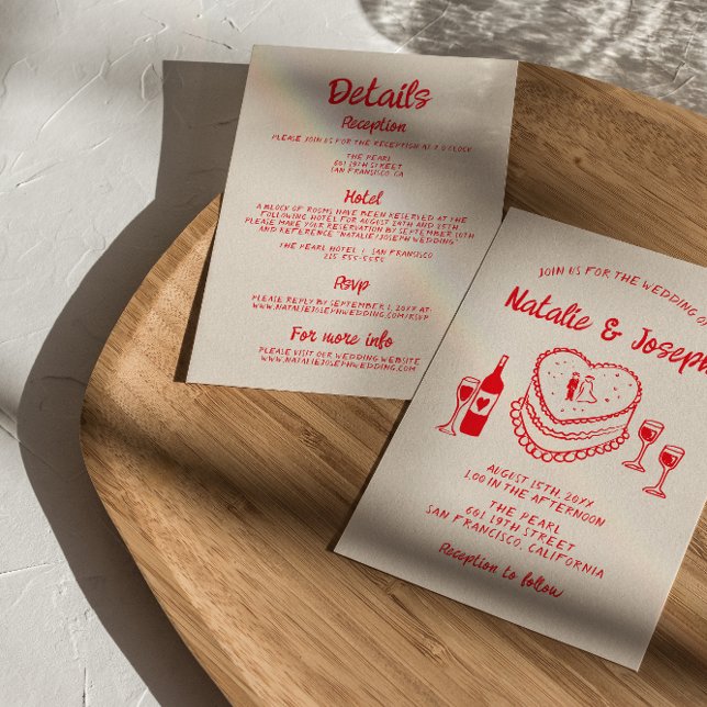 Retro Hand Drawn Quirky Cake All In One Wedding Invitation (Creator Uploaded)