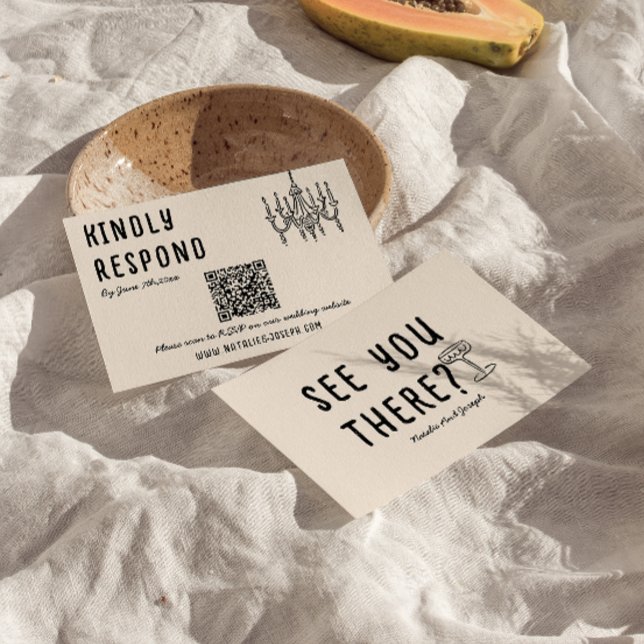 Retro Hand Drawn Quirky Modern QR Code Wedding RSVP Card (Creator Uploaded)
