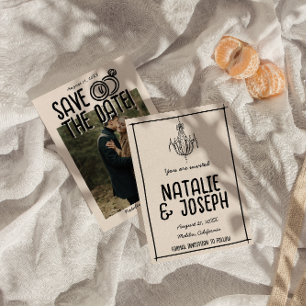 Retro Hand Drawn Quirky Unique Photo Boho Wedding Save The Date