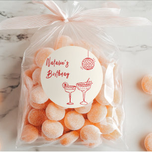 Retro Hand Drawn Red Cocktail Glasses Birthday Classic Round Sticker