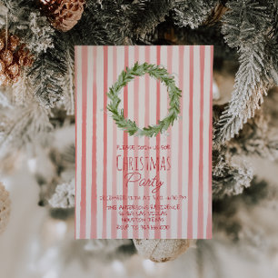Retro Hand Drawn Red Green Christmas Wreath Party  Invitation