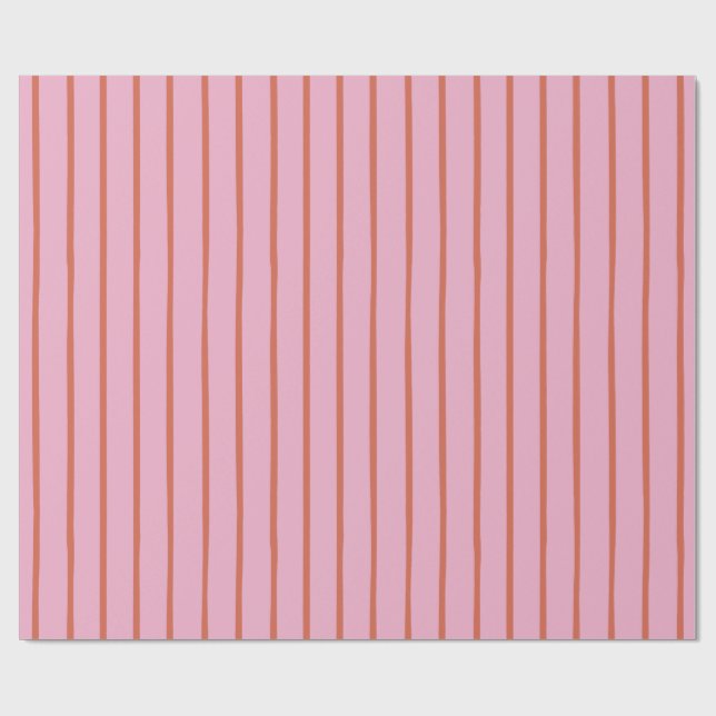 Retro Hand-drawn Red Stripes on Pink Wrapping Paper (Flat)