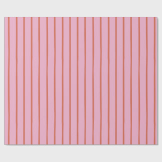Retro Hand-drawn Red Stripes on Pink Wrapping Paper