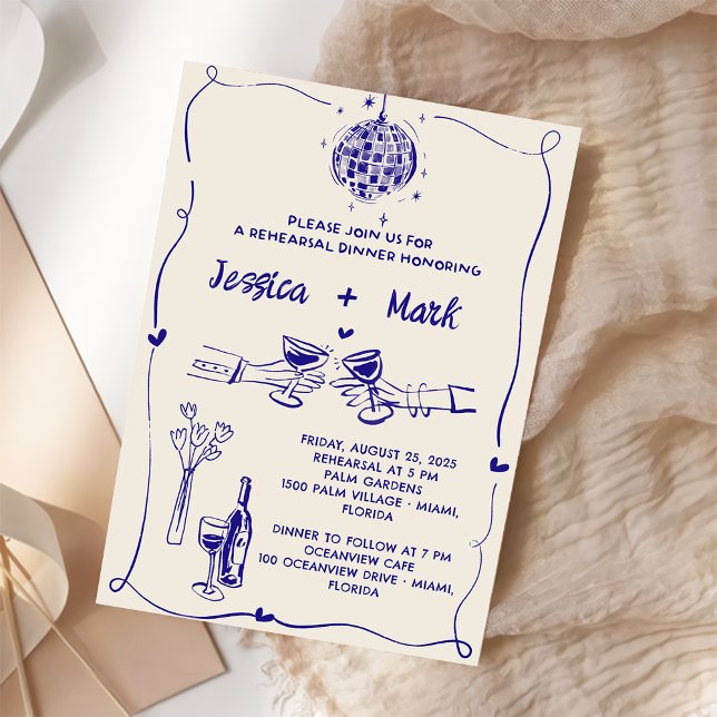 Retro Hand drawn Wedding Rehearsal Dinner Invitation (Creator Uploaded)