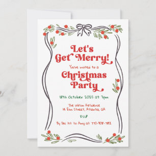 Retro Hand Drawn Whimsical Christmas Party Invitation