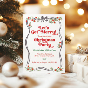 Retro Hand Drawn Whimsical Christmas Party Invitation