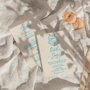 Retro Hand Drawn Written Cake All In One Wedding Invitation