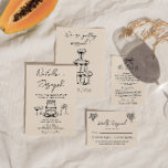 Retro Hand Drawn Written Cake Quirky Bold Wedding Invitation<br><div class="desc">This wedding invitation is perfect for your wedding if you are looking for an elegant unique and easy editable invitation .An elegant unique simple minimalist cream and black hand drawn wedding template invitation. Which features plain creamy vintage background on the front and hand drawn cake and champagne glasses. And black...</div>