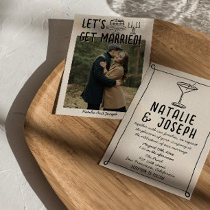 Retro Hand Drawn Written Cocktail Photo Wedding Invitation