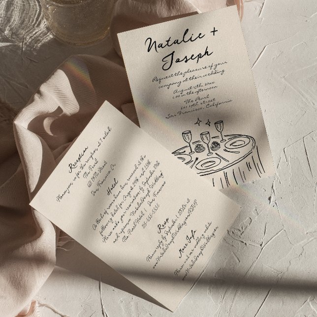 Retro Hand Drawn Written Quirky All In One Wedding Invitation (Creator Uploaded)