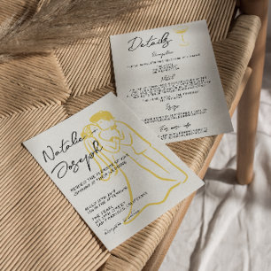 Retro Hand Drawn Written Summer All In One Wedding Invitation