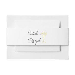 Retro Hand Drawn Yellow Champagne Summer Wedding Invitation Belly Band