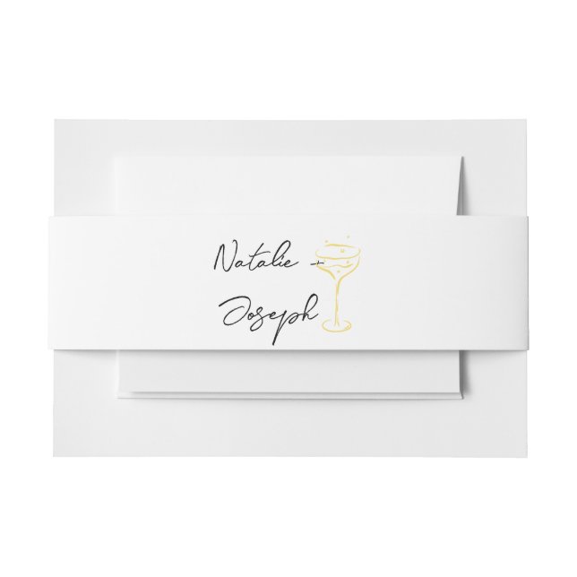 Retro Hand Drawn Yellow Champagne Summer  Wedding Invitation Belly Band (Front Example)