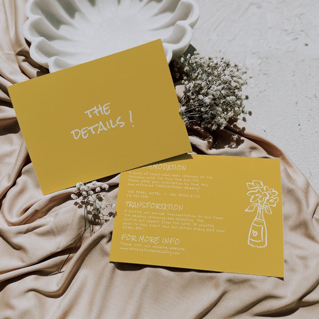 Retro Hand Drawn Yellow Colourful Wedding Details  Enclosure Card (Creator Uploaded)