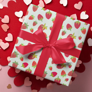 Retro Hand-Illustrated Chic Mint Green Strawberry Wrapping Paper