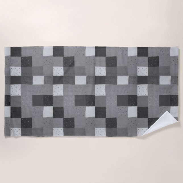retro hand knitted black and white patchwork yoga  beach towel (Front)
