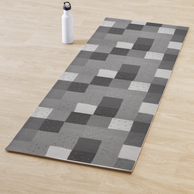 retro hand knitted black and white patchwork yoga yoga mat (In Situ)
