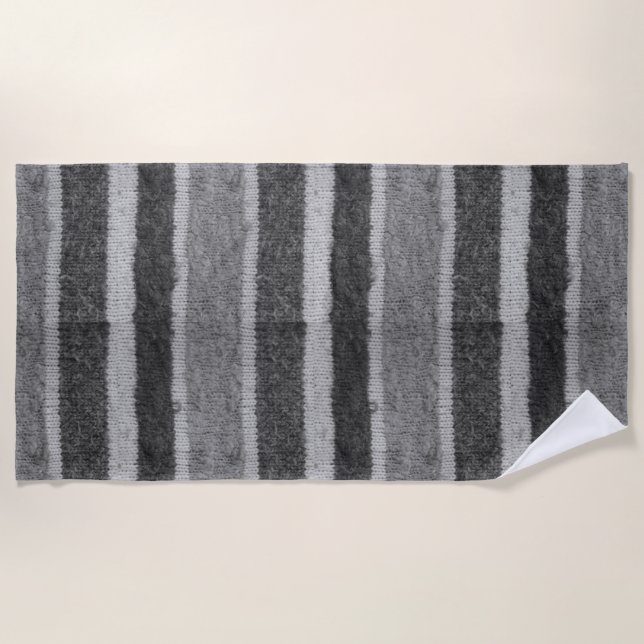 retro hand knitted black and white stripes beach towel (Front)