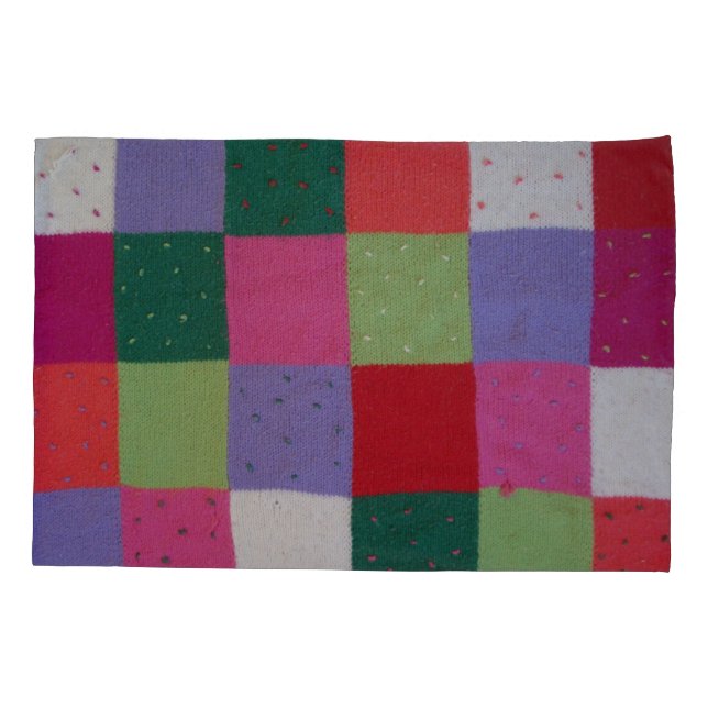retro hand knitted colourful patchwork pillow case (Back)