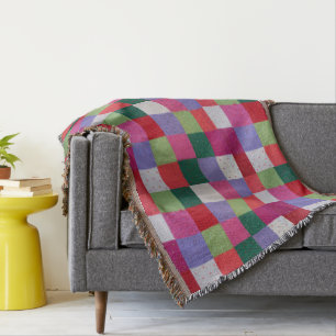 retro hand knitted colourful patchwork squares throw blanket