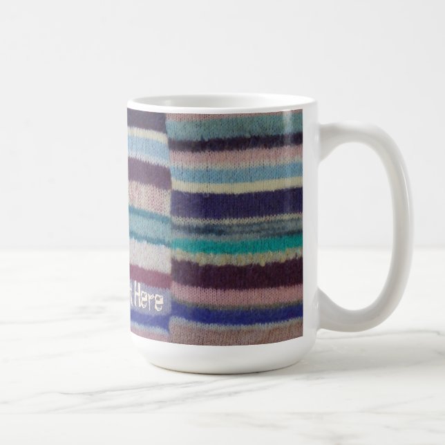 retro hand knitted colourful stripes fun coffee mug (Right)