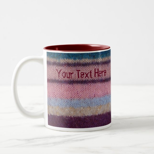 retro hand knitted colourful stripes fun Two-Tone coffee mug (Left)