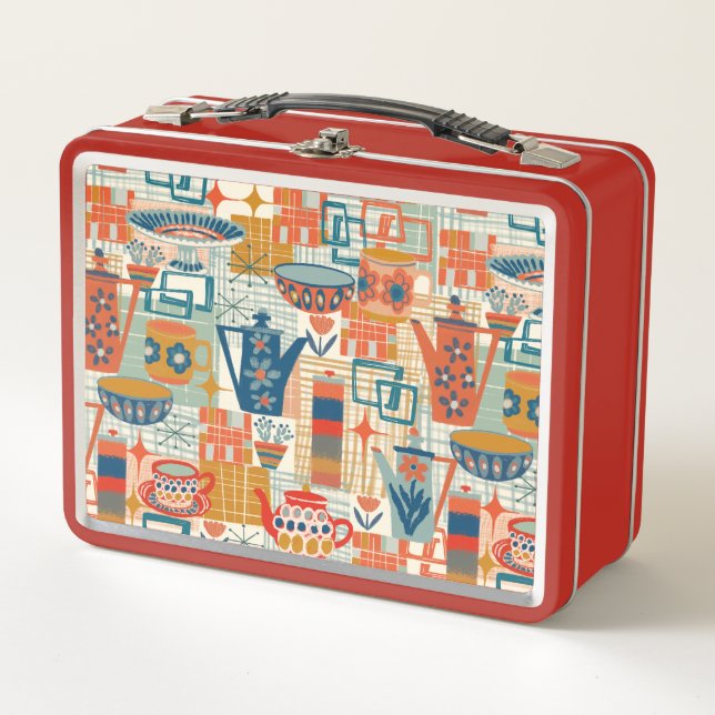  Retro Hand Painted Pottery Design Metal Lunch Box (Front)
