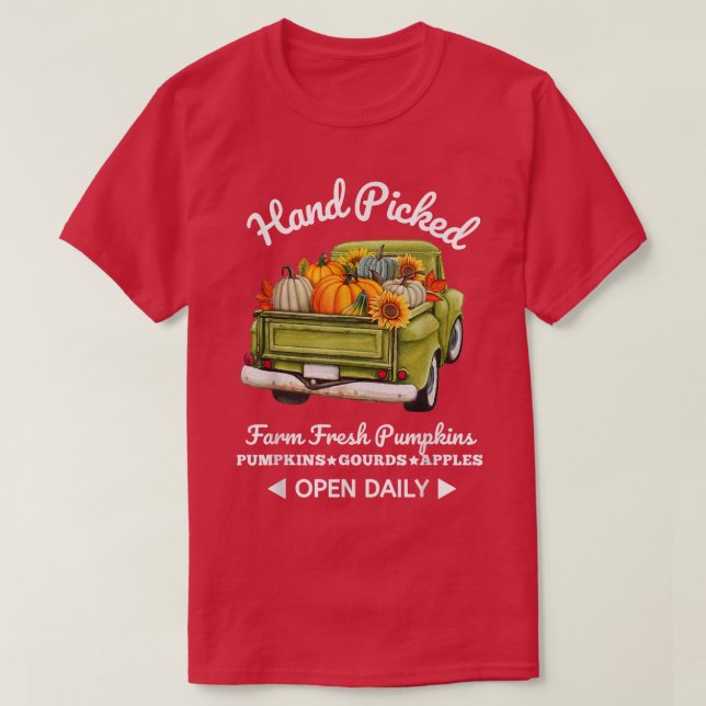 Retro Hand Picked Pumpkin Truck Fall Season Autumn T-Shirt (Design Front)