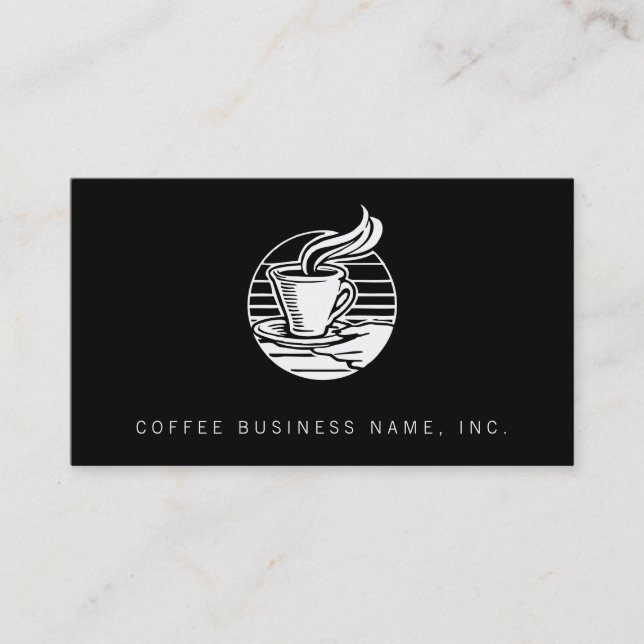 Retro Hand Serving Coffee Illustration Logo Style Business Card (Front)