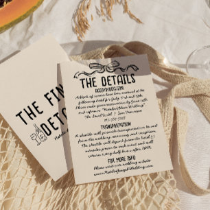 Retro Hand Written Drawn Bow Wedding Details Enclosure Card