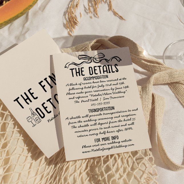 Retro Hand Written Drawn Bow Wedding Details Enclosure Card (Creator Uploaded)