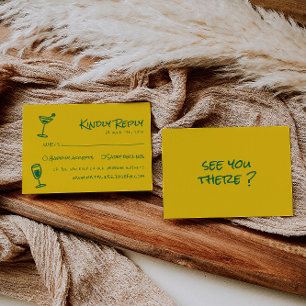 Retro Hand Written Drawn Colorful Funky Wedding  RSVP Card